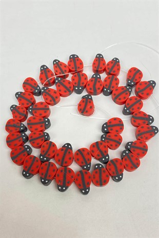 Kırmızı Uğur Böceği Motifli Hamur Fimo Boncuk