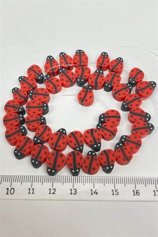 Kırmızı Uğur Böceği Motifli Hamur Fimo Boncuk