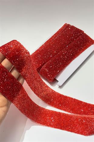 Kırmızı Ütüyle Yapışan Şerit Taş Boncuk 4 Cm