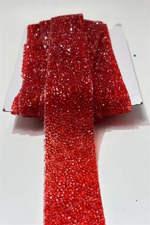 Kırmızı Ütüyle Yapışan Şerit Taş Boncuk 4 Cm