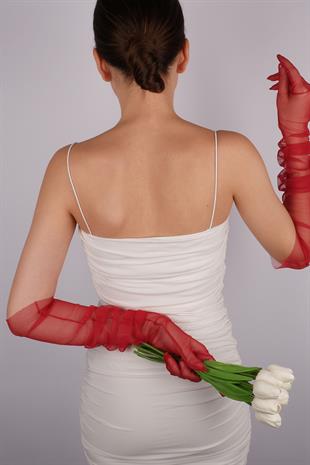 Red Long Elegant Bridal Gloves Tulle Gloves Wedding/Wedding/Party/Costume Gloves