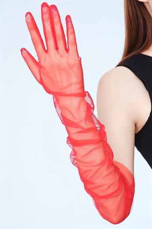 الجملة قفازات الزفاف الأحمر طويل تول