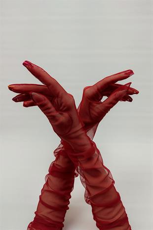 الجملة قفازات الزفاف الأحمر طويل تول وقبعة رقصة البولكا