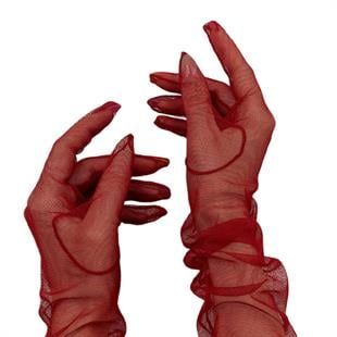 الجملة قفازات الزفاف الأحمر طويل تول وقبعة