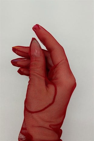 Red Long Tulle Bridal Gloves And Hat Face Veils