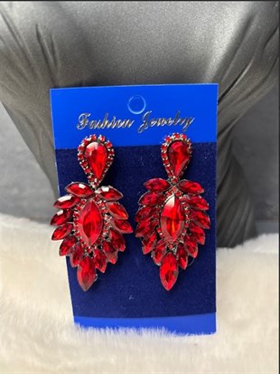 Kırmızı Vera Mekik Vip Kristal Taşlı Abiye Gelin Küpesi