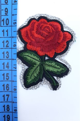 Kırmızı Yeşil Yapraklı Dik Çiçek Arma (Yama)