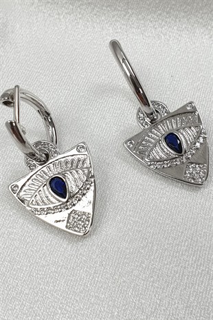 Kirpikli Taşlı Mavi Göz Küpe