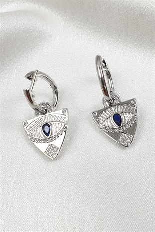 Kirpikli Taşlı Mavi Göz Küpe