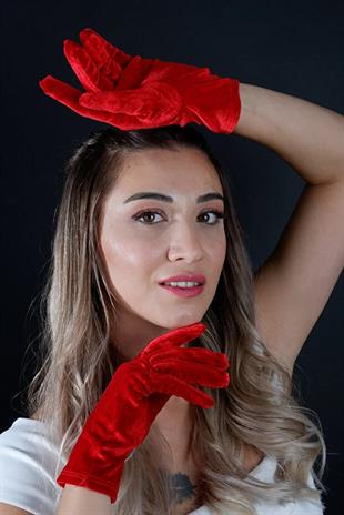 Kısa Kadife Abiye Eldiven 21 Cm Parti Balo Kostüm Aksesuarı