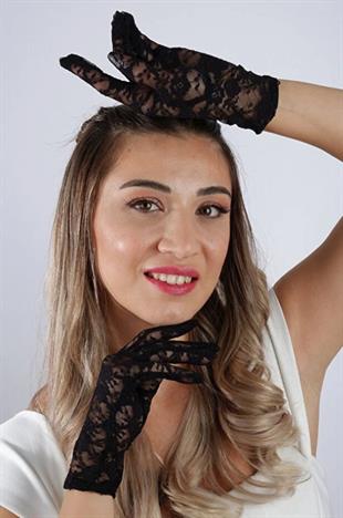 Kısa Zarif Dantel Gelin Eldiveni Nikah Abiye Parti Aksesuarı