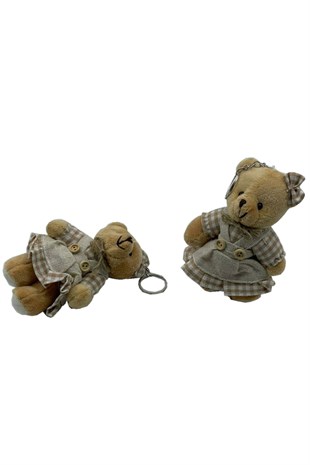 Kıyafetli Ekose Kız Peluş Ayıcık 9 cm
