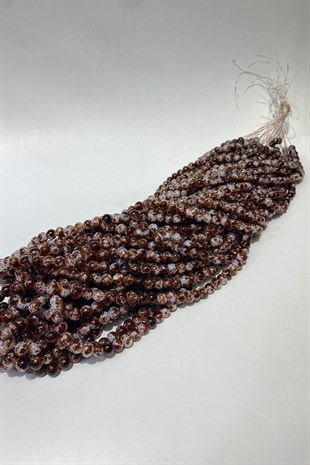 Kızıl Kahve Desenli Dizi Cam Boncuk 8 mm