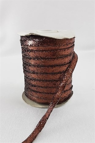 Kızıl Kahve Simli Kadife Kurdele 1 cm