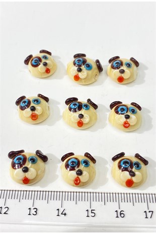 Köpek Desenli Cam Boncuk Kolye Ucu Krem 1 Adet