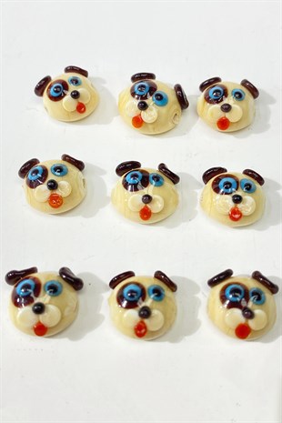 Köpek Desenli Cam Boncuk Kolye Ucu Krem 1 Adet