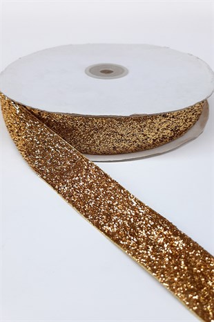 Dark Gold Glittery Velvet Ribbon 2.5 Cm