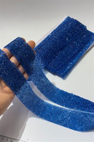Koyu Bebe Mavi Ütüyle Yapışan Şerit Taş Boncuk 4 Cm