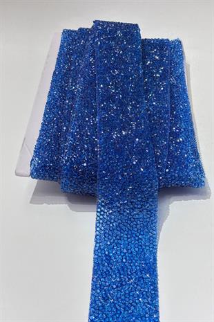 Koyu Bebe Mavi Ütüyle Yapışan Şerit Taş Boncuk 4 Cm