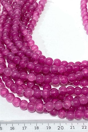 Koyu Fuşya Desenli Dizi Cam Boncuk 8 mm