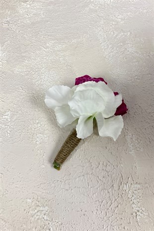 Koyu Fuşya Ortanca Şakayıklı Gelin El Buketi Saç Aksesuarı ve Yaka Çiçeği