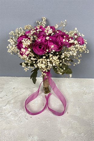 Dark Fuchsia Peony Flower Gypsole Bridal Bouquet Crown and Boutonniere Set