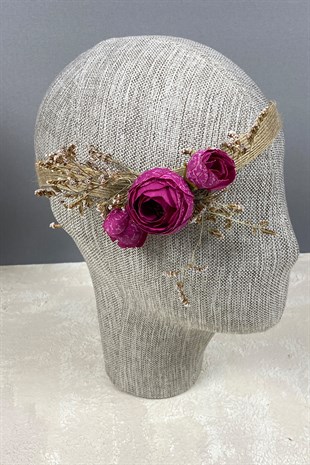 Dark Fuchsia Peony Flower Sea Grass Bridal Bouquet Crown and Boutonniere Set