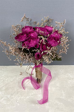 Dark Fuchsia Peony Flower Sea Grass Bridal Bouquet Crown and Boutonniere Set