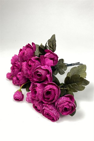 Koyu Fuşya Şakayık Eren Gül Yapay Çiçek 3 Demet