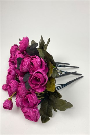 Koyu Fuşya Şakayık Eren Gül Yapay Çiçek 3 Demet
