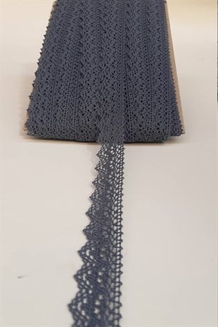 Koyu Gri Kopanaki Koton Dantel 2,5cm