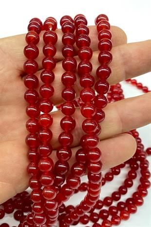 Koyu Kırmızı Ceyt Doğal Taş Dizi 8 mm