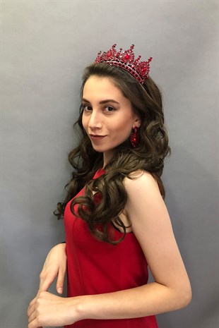 Koyu Kırmızı Kristal Taşlı Kına ve Gelin Tacı