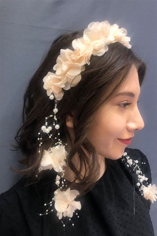 Koyu Krem Lazer Çiçekli Taç