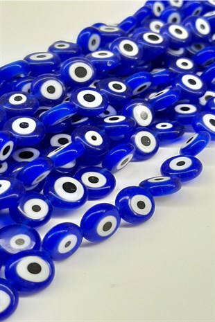 Dark Blue Glass Flat Evil Eye Bead