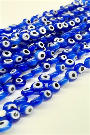 Dark Blue Flat Glass Evil Eye Beads