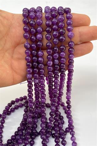 Koyu Mor Ceyt Doğal Taş Dizi Küre Kesim 8 mm