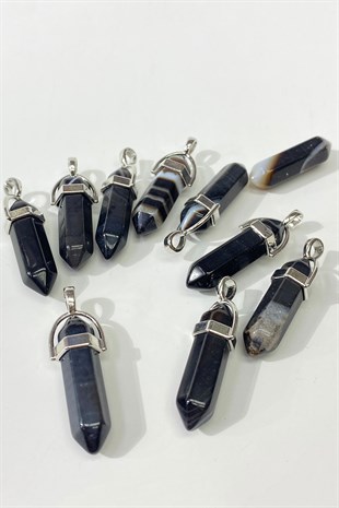 Koyu Mor Çivi Akik Doğal Taş Kolye Ucu 1 Adet