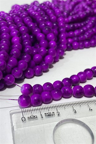 خرز زجاجي مزخرف باللون البنفسجي الداكن 8 مم