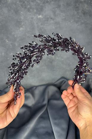 Dark Purple Hera Crystal Beaded Bridal Henna Tiara Hair and Turban Accessory