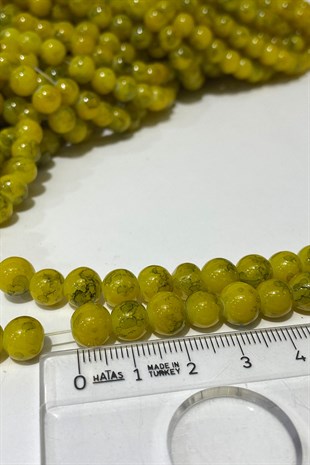 Koyu Sarı Desenli Dizi Cam Boncuk 8 mm