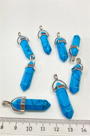 Koyu Turkuaz Çivi Doğal Taş Kolye Ucu 1 Adet