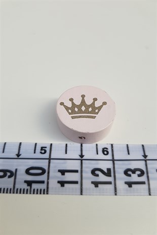 Kral Tacı Desenli Açık Pembe Ahşap Boncuk