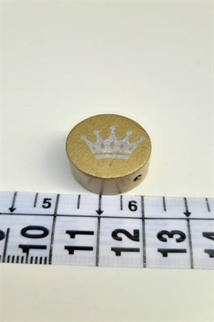 Kral Tacı Desenli Gold Renk Ahşap Boncuk