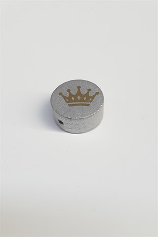 Kral Tacı Desenli Gümüş Renk Ahşap Boncuk