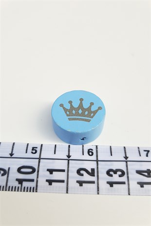 Kral Tacı Desenli Mavi Ahşap Boncuk