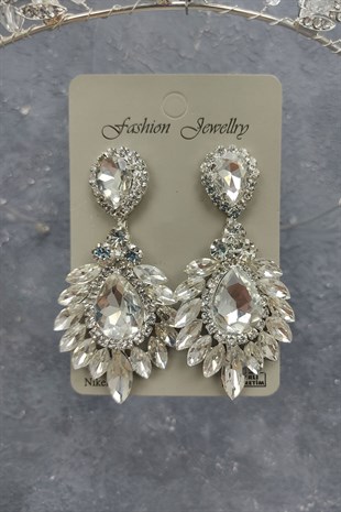 Kraz Model Gelin Tacı Ve Damla Mekik Taşlı Küpe