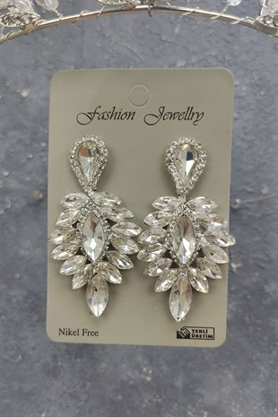 Kraz Model Gelin Tacı Ve Damla Taşlı Küpe