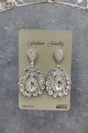 Kraz Model Gelin Tacı Ve Mekik Taşlı Küpe