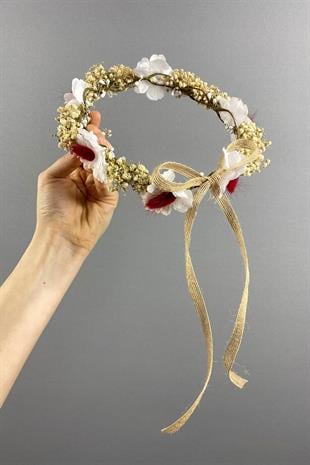 Krem Bahar Dalı Ve Cipsolu Dış Çekim Gelin Tacı